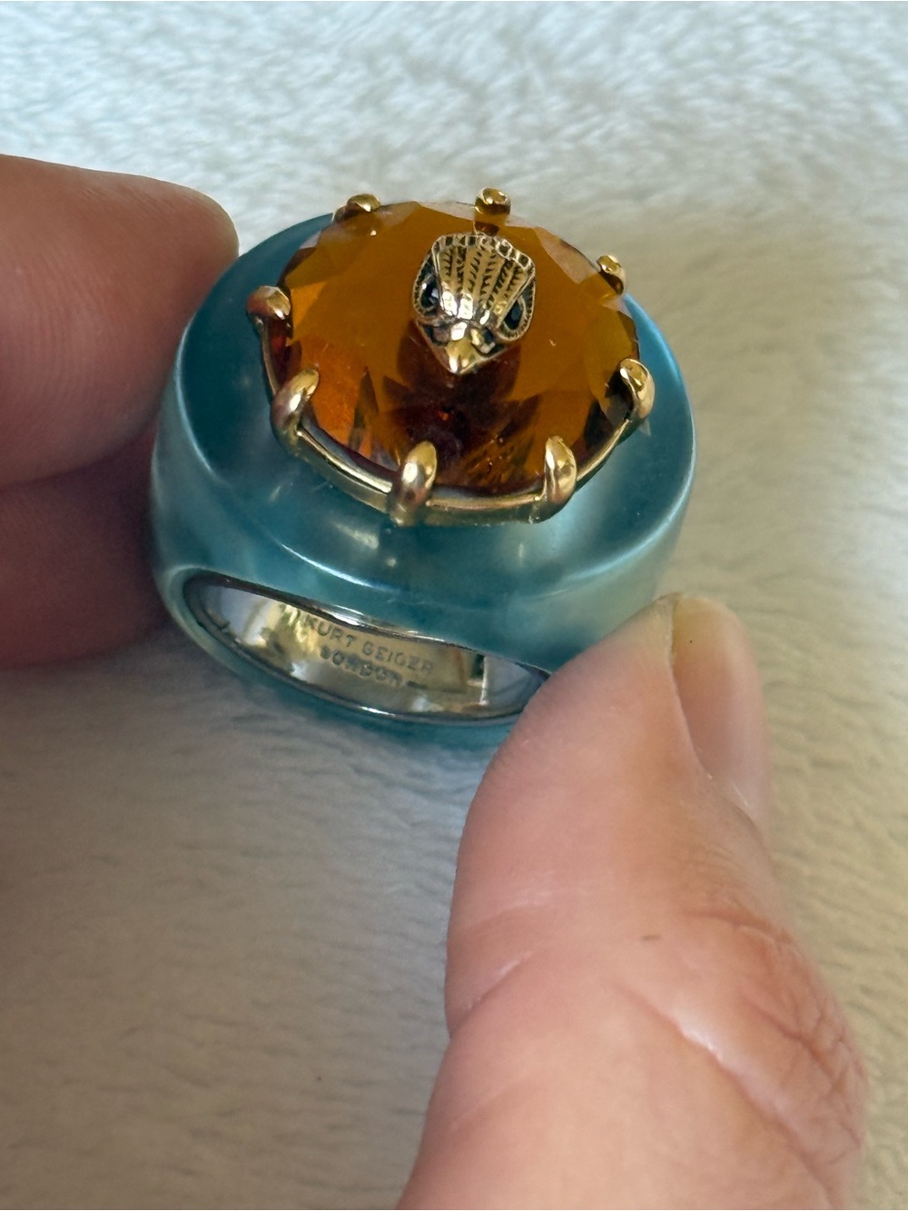 Kurt Geiger Turquoise Resin Band with Amber Faceted Stone